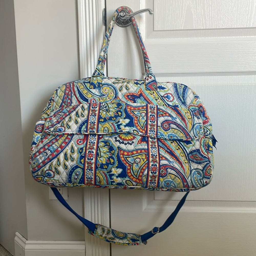 Vtg Rare Vera Bradley Marina Paisley Pattern Grand Weekend Traveler Bag w/Trolly